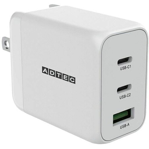 AC充電器 Power Delivery対応 GaN 65W USB Type-A 1ポート Type-C 2ポート ホワイト ADTEC APD-V065AC2-WH AC充電器 Power Delivery対応 GaN 65W USB Type-A 1ポート Type-C 2ポート ホワイト ADTEC APD-V065AC2-WH