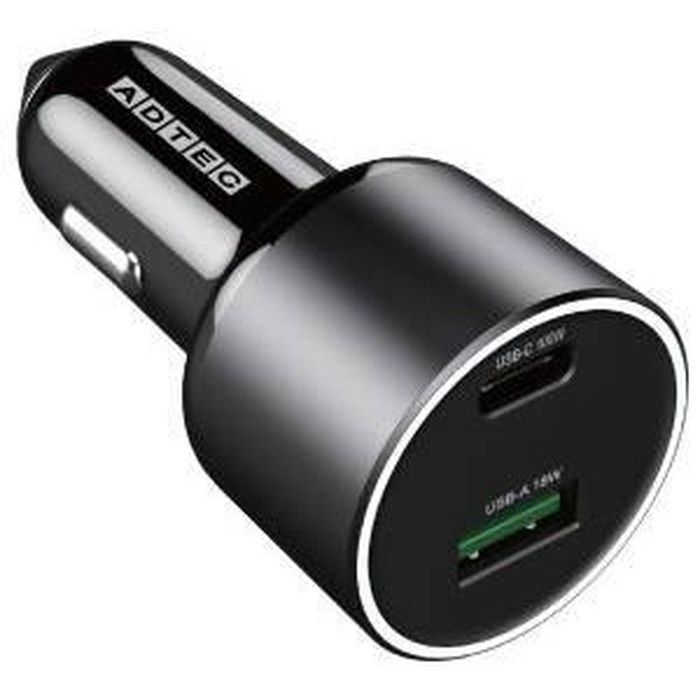 充電器 シガーソケットタイプ Power Delivery対応 65W USB Type-A 1ポート Type-C 1ポート ブラック ADTEC ACPD-V100AC