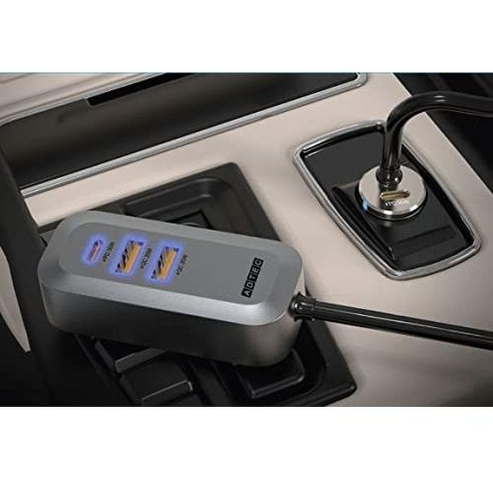 充電器 シガーソケットタイプ Power Delivery対応 100W USB Type-A 2ポート C 2ポート ブラック ADTEC ACPD-V100A2C2