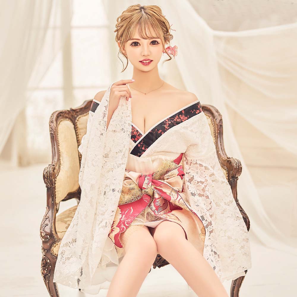 花魁 コスプレ 浴衣 ミニ丈 仮装 コスプレ 和服 着物 花魁 ドレス よさこい 衣装 着物 コスプレ セクシー 巫女 コスプレ 送料無料 総レースフリルワンピ...