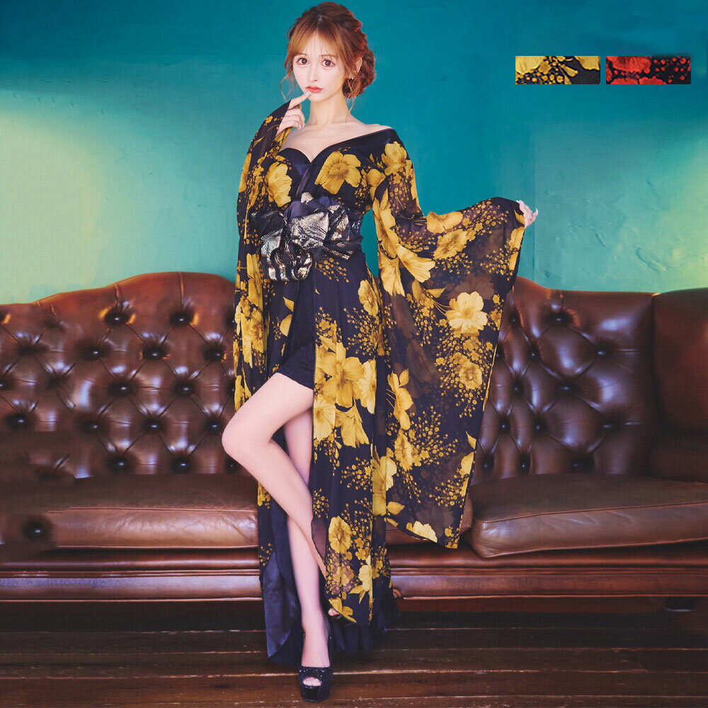 花魁コスプレ 着物コスプレ ステージ衣装 舞台衣装 イベント衣装 入場衣装 ダンス衣装 インタビュー 芸能人衣装 大判フラワープリント シフォン素材 ワンピース...