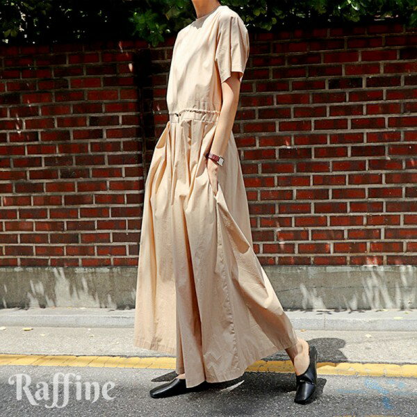 オールインワン サロペット パンツスーツ 半袖 シンプル 普段着コーデ ゆったり ブラック ベージュ S M L XL パンツドレス ジャンプスーツ T0055...