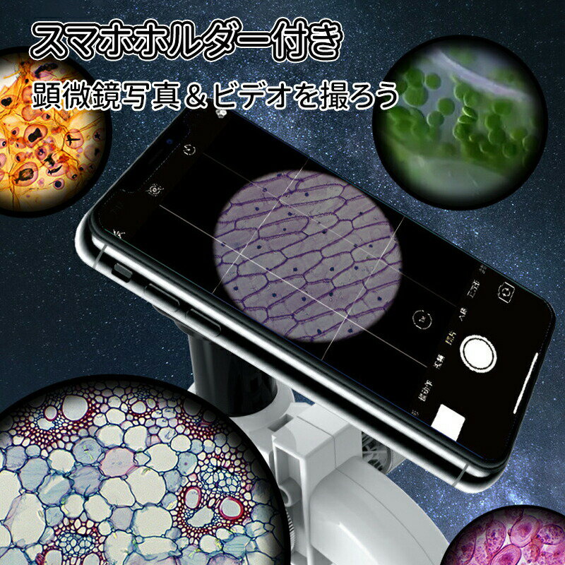DressBridgeの＼10倍ポイント／顕微鏡 小学生 子供用 200～1200倍 スマホ撮影セット 夏休み 自由研究 キット 子供 スマホ 中学生 顕微鏡セット 観察 生き物 学習 マイクロスコープ プレパラート付 生物顕微鏡 対象年齢 8歳以上 小学校 理科 生物 科学 化学 植物 生物 実験｜アングル2