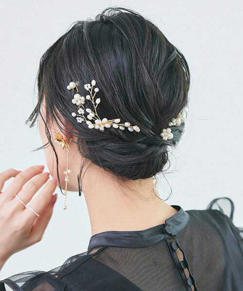 ヘアアクセサリー 髪飾り ヘッドアクセサリー ヘアピン ヘアコーム Uピン 6本セット パール お花 結婚式 パーティー お呼ばれ ゴールド 上品 華やか 大人...