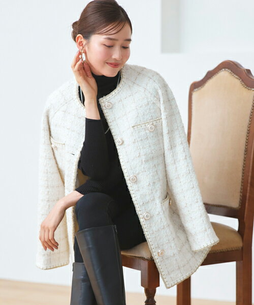 Wool - 【バーゲン価格】レディース ジャケット コート ウールコート ツイードジャケット ノーカラーコート アウター 上着 保温 防寒 暖かい 大人かわいい きれいめ 上品 おしゃれ ミセス 通勤 セレモニー 体型カバー オーバーサイズ 高級感 即日発送 プレゼント ギフト