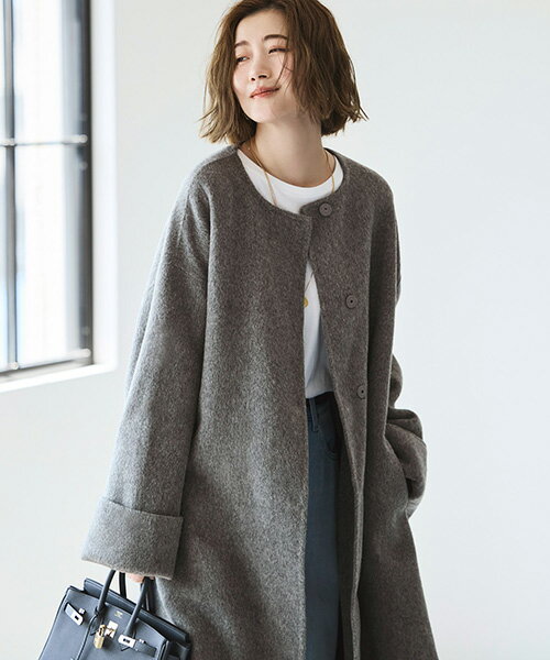 楽天市場】プレミアムウールリバー ノーカラーコートの通販