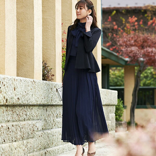 楽天市場】リボン ブラウス（カラーネイビー）（パンツスーツ｜スーツ