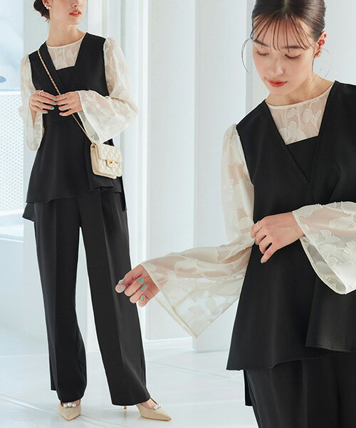 【洗える/ストレッチ】パーティードレス 結婚式 パンツドレス パンツスタイル セットアップ 2点セット ワイドパンツ 二次会 披露宴 上品 50代 40代 30...