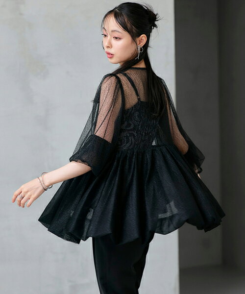 DressingUのレディース セットアップ 結婚式 パーティードレス パンツスーツ パンツドレス お呼ばれ オケージョンドレス セレモニー フォーマルスーツ バルーン キャミ 3点セット ミセス 上品 きれいめ 透け感 上品 披露宴 母親 大きいサイズ 即日発送 ギフト｜アングル2