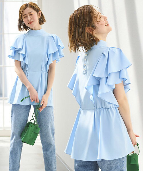 楽天DressingU【50％OFFバーゲン価格】【洗える】レディース トップス ブラウス シャツ デザインブラウス オフィスカジュアル 上品 きれいめ おしゃれ 通勤 大きいサイズ 半袖 ハイネック 二の腕カバー ミセス 大人可愛い 黒 50代 40代 30代 ストレッチ 即日発送 プレゼント ギフト