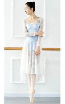 バレエ レオタード スカート スカート付き 練習着 大人バレエ衣装 ジュニア レース 袖付き レッスン着 新体操にも ストレッチ ヨガウェア バレエ用品 大きいサイズ ブラック 黒 ホワイト 白 ピンク