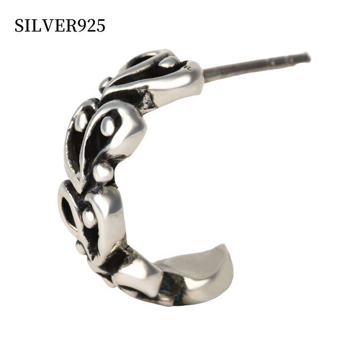 【在庫処分価格】シルバー925 ピアス メンズ リング 小さいピアス シンプル シルバーピアス 1P 片耳用 アラベスク フレア 百合の紋章 silver925...