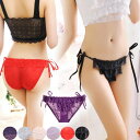 【即納】 ショーツ レディース セクシー下着 紐パン フリル レース gストリング ヒモパンティー シースルー 透け透け Tバック リボン ティーバック ショーツ 勝負下着 可愛い 響かない かわいい セクシーランジェリー 黒 赤 白 青 紫 ブラック レッド ブルー パープル(4)