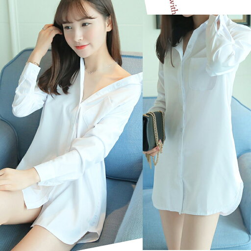 【即納】M L XL 白 シャツワンピース 【即納】M L XL 白 シャツワンピース