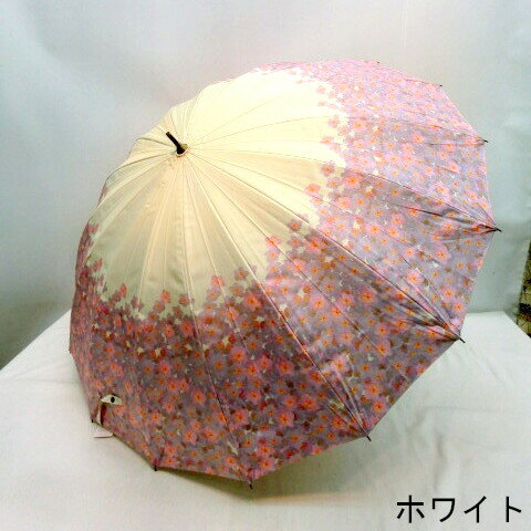 【晴雨兼用】【長傘】UVカット99%16本骨転写プリントさくら柄手開き晴雨兼用傘