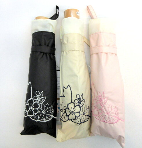 【晴雨兼用傘】【折りたたみ傘】猫とお花刺繍切り継ぎ柄・コンパクト晴雨兼用折り畳み傘 【晴雨兼用傘】【折りたたみ傘】猫とお花刺繍切り継ぎ柄・コンパクト晴雨兼用折り畳み傘