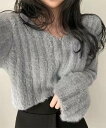 【即納】ニットトップス ショート丈 ニット 韓国 セーター Vネック 細見え シンプル ベーシック 大人可愛い かわいい おしゃれ セクシー エレガント ガーリー 着回し こなれ感 秋冬 お出かけ 通勤 女子会 デート トレンド ブラック アイボリー グレー ピンク(4)
