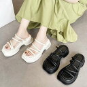 【即納】厚底サンダル ストラップ 脚長 美脚 フラットサンダル クロスサンダル 無地 疲れない 歩きやすい シンプル 大人可愛い かわいい カジュアル ガーリー フェミニン アウトドア こなれ感 春夏 お出かけ リゾート デート 女子会 ブラック アイボリー(4)