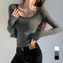 【即納】長袖Tシャツ ショート丈 Uネック 韓国 ロンT ロングTシャツ ラウンドネック 無地 細見え シンプル ベーシック 春夏 お出かけ ホワイト ブラック グレー|詳細画像