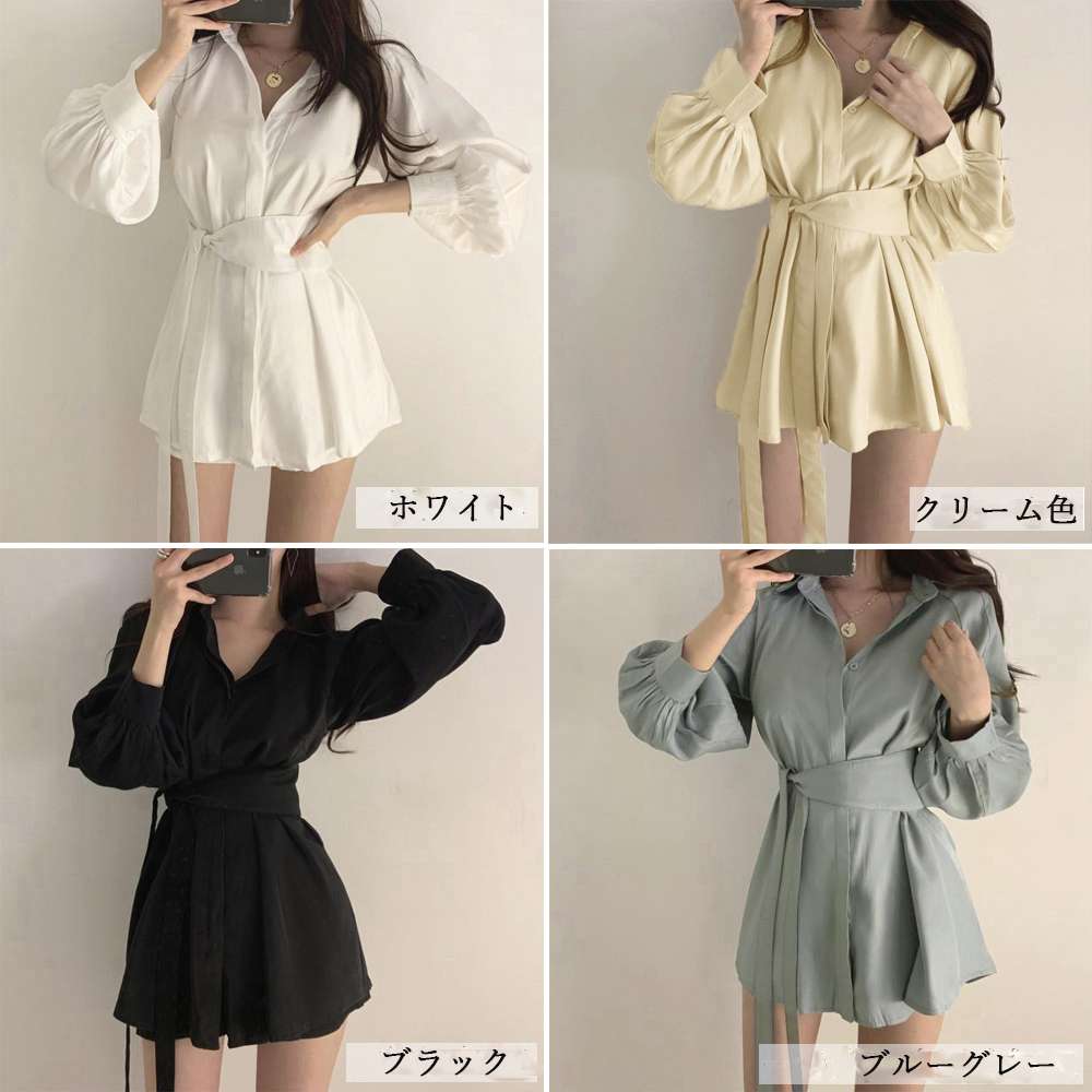 【即納】セットアップ レディース 春夏 シャツ 体型カバー ゆったり シンプル ベーシック ベーシック 大人可愛い かわいい おしゃれ フェミニン ガーリー カラー展開 ホワイト ブラック クリーム ブルーグレー