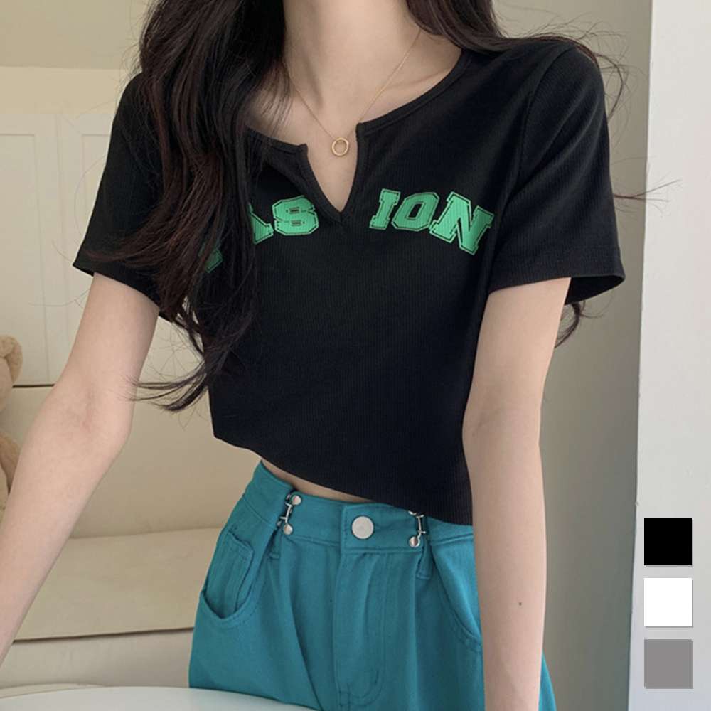 【即納】サマー ニットtシャツ レディース 韓国 ロゴT Vネック 半袖 ロゴ カジュアル 春夏 ブラック ホワイト グレー