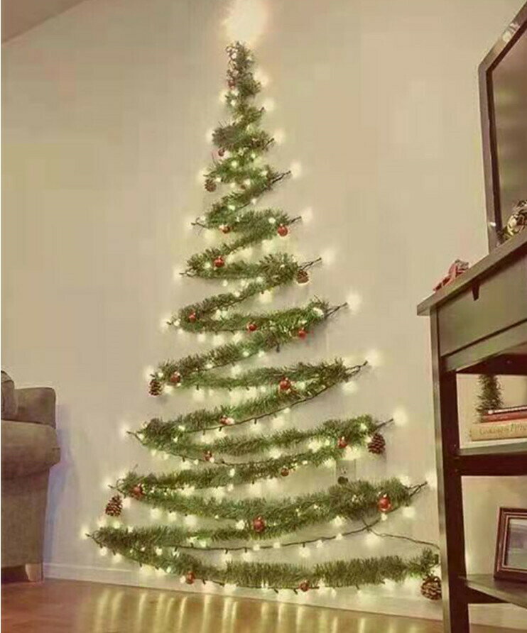 クリスマスツリー タペストリー DIY クリスマスツリー壁掛けタイプ　1.3m 1.6m 2m イルミネーション ライト3m 3本 クリスマスツリータペストリー ＆ LEDイルミネーションライト 高さ150cm×幅110cm 約6m LED イルミネーション ライト 北欧 おしゃれ シンプル クリスマス飾り 3