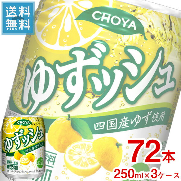 (3ケース販売) チョーヤ ゆずッシュ 250ml缶 x 72本ケース販売 (柑橘系)