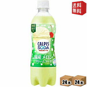 数量限定訳あり特価【送料無料】アサヒ カルピスソーダ 国産メロンのクリームソーダ 500mlペットボトル 48本(24本×2ケース) メロンクリームソーダ 【賞味期限2025年8月31日】 ※北海道800円・東北400円の別途送料加算 [39ショップ]のサムネイル
