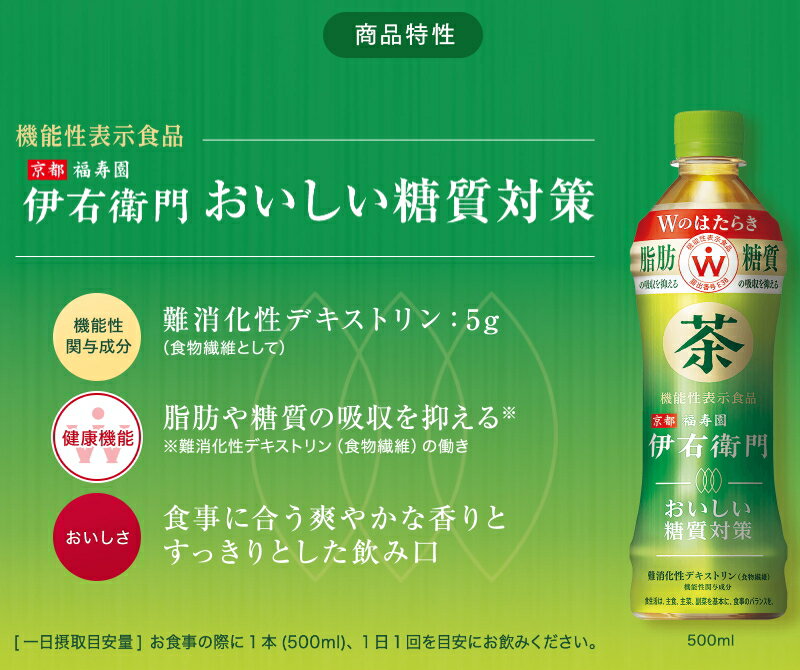 あす楽 【送料無料】サントリー 伊右衛門 Wのはたらき おいしい糖質対策 500mlPET×24本＆特茶 緑茶 ほうじ茶 ジャスミン茶 カフェインゼロ 500mlPET×24本 計48本 計2ケース 伊右衛門プラス ※北海道800円・東北400円の別途送料加算 3