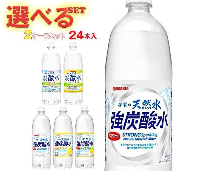 サンガリア 伊賀の天然水 炭酸水 選べる2ケースセット 1Lペットボトル×24(12×2)本入｜ 送料無料 炭酸水 1l 炭酸 伊賀の天然水 強炭酸水 1000ml