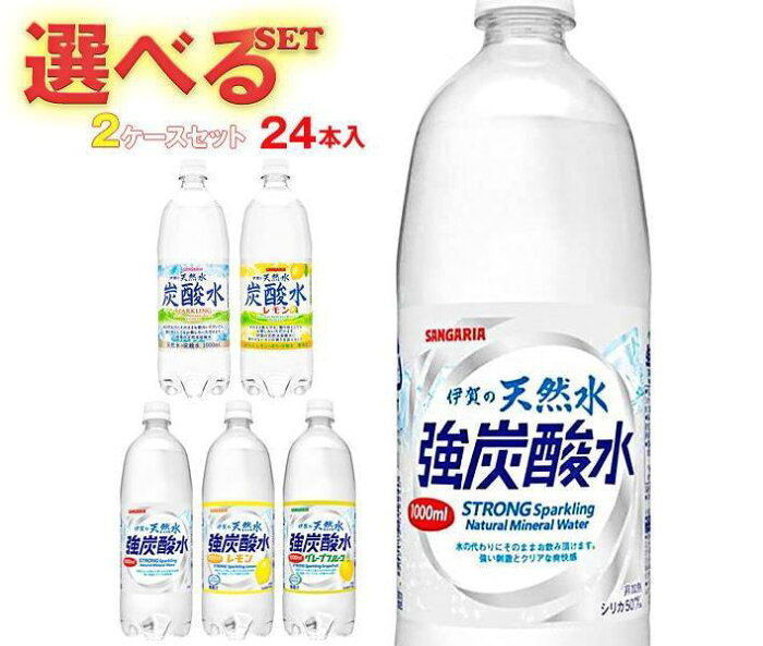 サンガリア 伊賀の天然水 炭酸水 選べる2ケースセット 1Lペットボトル×24(12×2)本入｜ 送料無料 炭酸水 1l 炭酸 伊賀の天然水 強炭酸水 1000ml