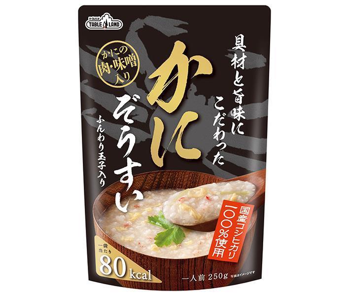 JANコード:4902887038250 原材料 精白米(国産)、鶏卵、紅ズワイかに肉、食塩、チキンエキス、かにみそ、加工品［紅ズワイかにみそ、紅ズワイかに肉、その他(ゼラチン・大豆を含む)］、しょうゆ(小麦・大豆を含む)、かにエキス、酵母エキス、植物油脂、昆布エキスパウダー/増粘剤(加工でん粉)、調味料(アミノ酸等)、甘味料(ソルビトール、アセスルファムK)、酸化防止剤(ビタミンC、ビタミンE)、酸味料、ミョウバン、香料(えび由来)、乳化剤(大豆由来) 栄養成分 (1袋(250g)当たり)エネルギー80kcal、たんぱく質2.8g、脂質1.0g、炭水化物15.3g、食塩相当量1.8g 内容 カテゴリ：一般食品、レトルト食品、ご飯、レトルトパウチ、袋サイズ：235〜365(g,ml) 賞味期間 （メーカー製造日より）18ヶ月 名称 米飯類（ぞうすい） 保存方法 直射日光を避け、常温で保存してください。 備考 販売者:丸善食品工業株式会社長野県千曲市大字寂蒔880 ※当店で取り扱いの商品は様々な用途でご利用いただけます。 御歳暮 御中元 お正月 御年賀 母の日 父の日 残暑御見舞 暑中御見舞 寒中御見舞 陣中御見舞 敬老の日 快気祝い 志 進物 内祝 %D御祝 結婚式 引き出物 出産御祝 新築御祝 開店御祝 贈答品 贈物 粗品 新年会 忘年会 二次会 展示会 文化祭 夏祭り 祭り 婦人会 %Dこども会 イベント 記念品 景品 御礼 御見舞 御供え クリスマス バレンタインデー ホワイトデー お花見 ひな祭り こどもの日 %Dギフト プレゼント 新生活 運動会 スポーツ マラソン 受験 パーティー バースデー 類似商品はこちら丸善食品工業 テーブルランド 具材と旨味にこだ4,849円丸善食品工業 テーブルランド 具材と旨味にこだ4,849円丸善食品工業 テーブルランド 具材と旨味にこだ4,849円丸善食品工業 テーブルランド 具材と旨味にこだ8,931円丸善食品工業 テーブルランド 具材と旨味にこだ8,931円丸善食品工業 テーブルランド 具材と旨味にこだ4,849円丸善食品工業 テーブルランド 具材と旨味にこだ8,931円丸善食品工業 テーブルランド 具材と旨味にこだ4,849円丸善食品工業 テーブルランド 具材と旨味にこだ8,931円新着商品はこちら2024/5/29守山乳業 ガムシロップ50 ×8袋入｜ 送料無4,754円2024/5/29守山乳業 コーヒーフレッシュ50 ×10袋入｜3,726円2024/5/29守山乳業 ガムシロップ50 ×8袋入×｜ 送料8,741円ショップトップ&nbsp;&gt;&nbsp;カテゴリトップ&nbsp;&gt;&nbsp;メーカー&nbsp;&gt;&nbsp;マ行&nbsp;&gt;&nbsp;丸善食品工業ショップトップ&nbsp;&gt;&nbsp;カテゴリトップ&nbsp;&gt;&nbsp;メーカー&nbsp;&gt;&nbsp;マ行&nbsp;&gt;&nbsp;丸善食品工業2024/05/29 更新 類似商品はこちら丸善食品工業 テーブルランド 具材と旨味にこだ4,849円丸善食品工業 テーブルランド 具材と旨味にこだ4,849円丸善食品工業 テーブルランド 具材と旨味にこだ4,849円新着商品はこちら2024/5/29守山乳業 ガムシロップ50 ×8袋入｜ 送料無4,754円2024/5/29守山乳業 コーヒーフレッシュ50 ×10袋入｜3,726円2024/5/29守山乳業 ガムシロップ50 ×8袋入×｜ 送料8,741円