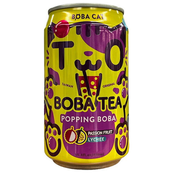 ドウシシャ ボバキャット ポッピングボバ パッションフルーツ&ライチ 320ml缶×24本入｜ 送料無料 フルーツティー ポッピングボバ 缶