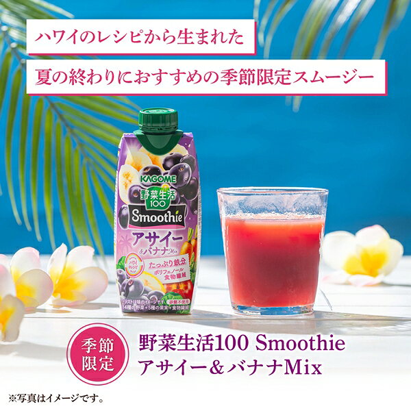 ドリンク屋【水・ソフトドリンク】の[送料無料] カゴメ 野菜生活100 Smoothie スムージー アサイー＆バナナミックス 330ml紙パック×48本[12本×4箱]【7月28日出荷開始】 野菜ジュース 鉄分 ポリフェノール 食物繊維 砂糖不使用｜アングル3