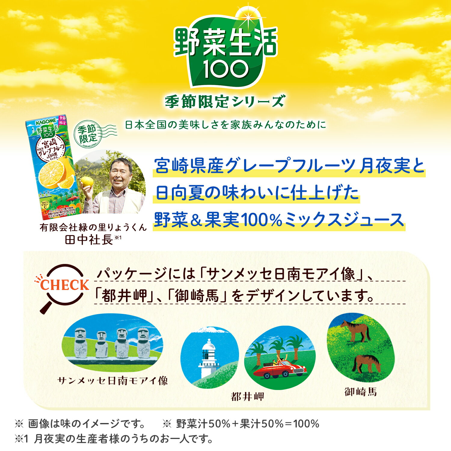 [送料無料] カゴメ 野菜生活100 宮崎月夜実グレープフルーツ＆日向夏ミックス 195ml紙パック×24本【1月13日出荷開始】 野菜ジュース 野菜 果実 グレフル 3