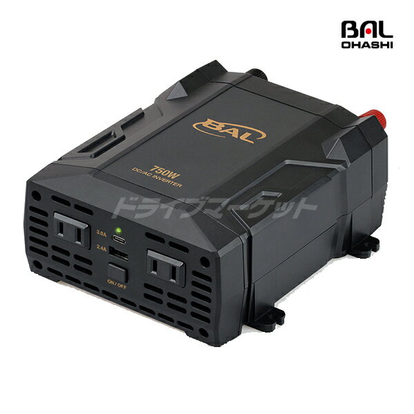 【秋のドーン!と全品超トク祭】BAL 2821 大橋産業 DC/ACインバータ 750W DC12VをAC100V/DC5Vに変換 定格出力:750W(USB出力含む)