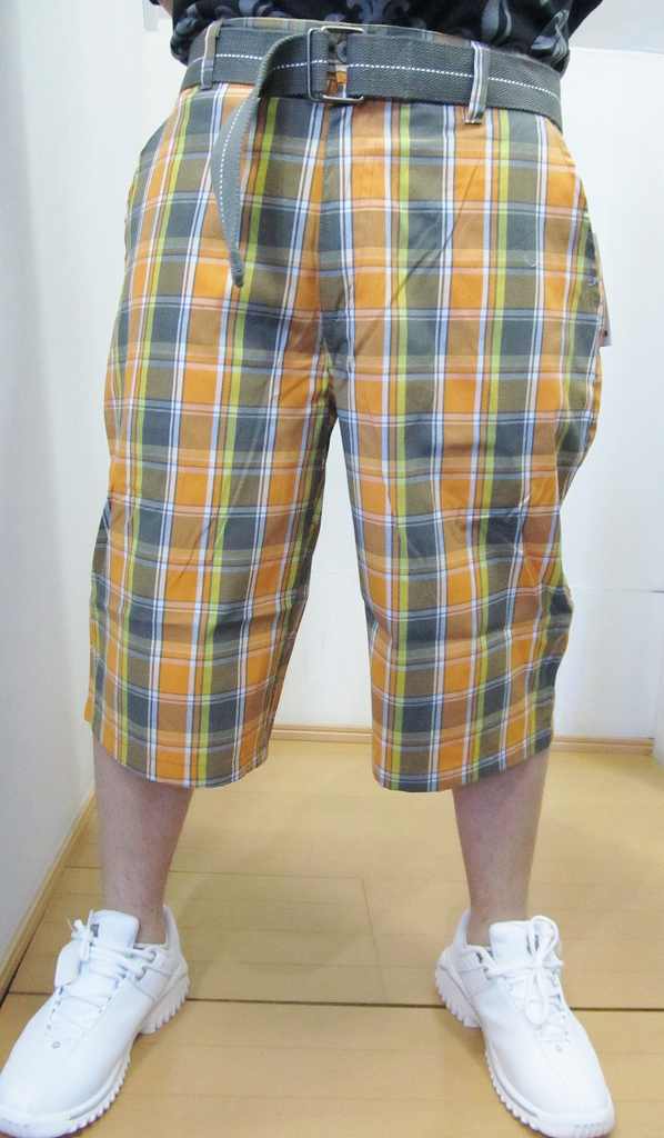 Z27)TOOL JEANベルト付チェック柄ハーフパンツオリーブ☆B系HIPHOPUS購入30-44インチ