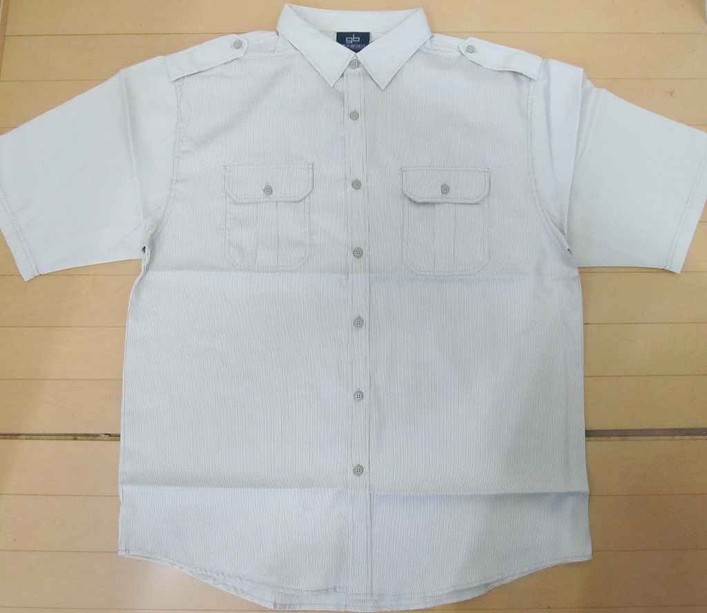 Rakuten - Z45)GB ミリタリーストライプシャツ半袖　キングサイズ　カーキ★B系キングサイズ3XL-6XL