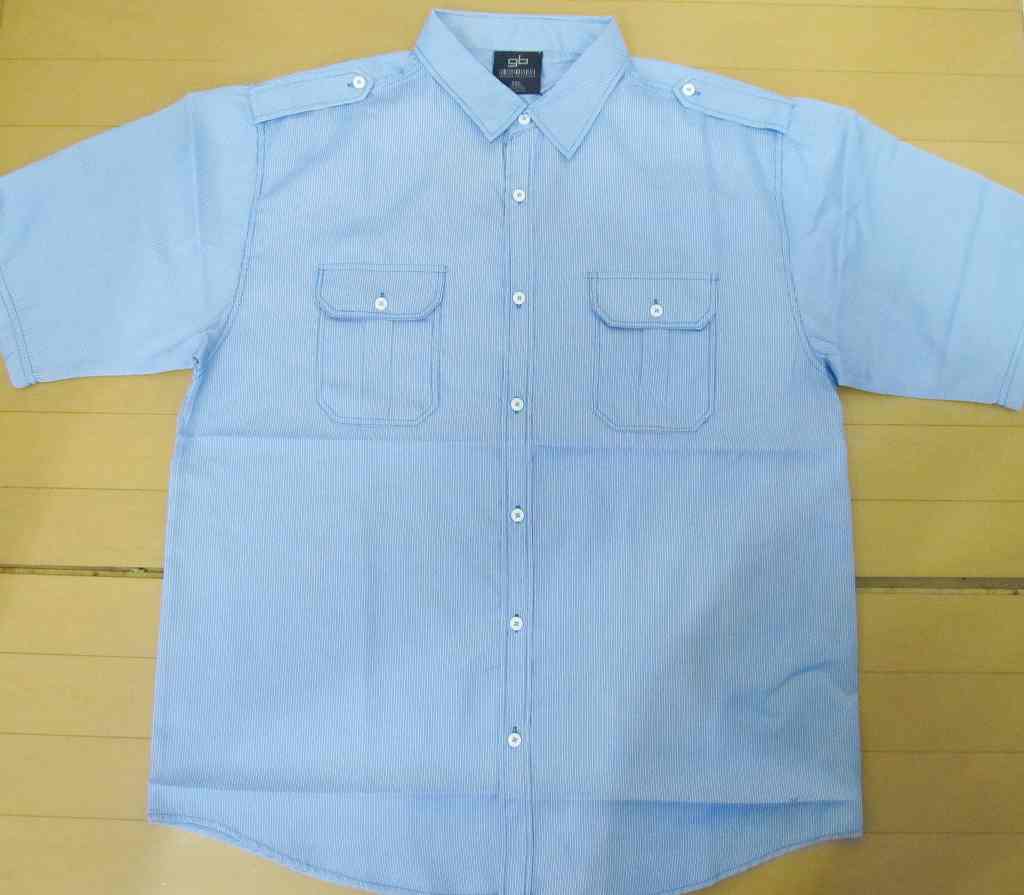Z45)GB ミリタリーストライプシャツ半袖　キングサイズ　青★B系キングサイズ3XL-6XL