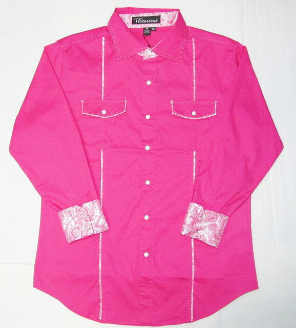 扣领尖领村衫 - AC29)VICTORIOUSペイズリー柄デザインシャツ長袖　ピンク☆US購入B系HIPHOP