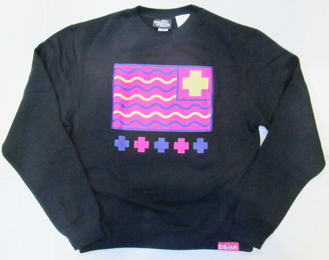 AH15)PINK　DOLPHINデザイントレーナー(FLAG)　黒★US購入B系HIPHOPカジュアルストリート【送料無料】