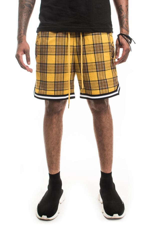 MSTKN SOCIETY DAVIS PLAIDハーフパンツ/黄色/AX55★B系HIPHOPカジュアルストリート大きいサイズキングサイズ/セットアップ【送料無料】