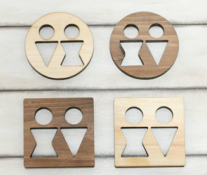 木製トイレプレート 抜き型 型抜き ピクトサイン TOILET サークル スクエア ドアプレート サインプレート レーザー加工 各種