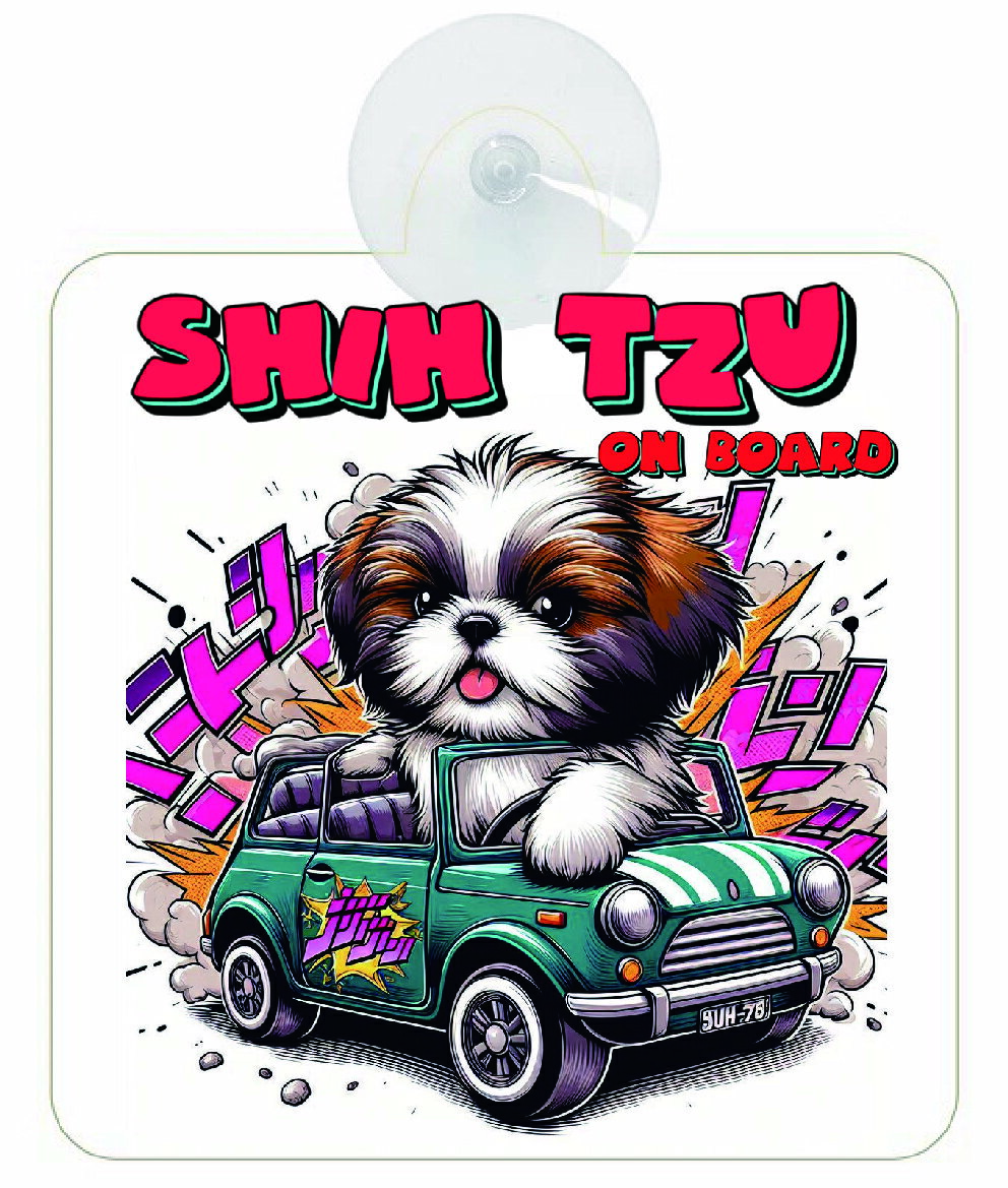 セーフティサイン シーズーが乗っています タイプA SHIH TZU ON BOARD ファンキー コミック ヒップホッ..