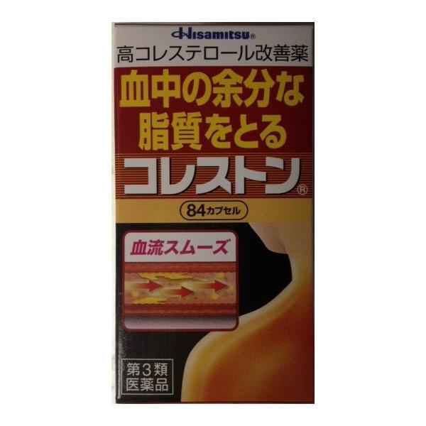 【効能 効果】 ・血清高コレステロールの改善 ・血清高コレステロールに伴う末梢血行障害(手足の冷え・しびれ)の緩和 【用法 用量】 ・次の量を食後に水又はぬるま湯で服用してください。 成人(15歳以上)・・・1回服用量2カプセル／1日服用回数3回 15歳未満・・・服用しないこと 【成分】 (6カプセル中) パンテチン(80％パンテチン水溶液)・・・375mg 大豆油不けん化物(ソイステロール)・・・600mg 酢酸d-α-トコフェロール(天然型ビタミンE)・・・100mg 添加物・・・サフラワー油、ポリソルベート80、カプセルにグリセリン、酸化チタン、サンセットイエローFCF、ゼラチン、D-ソルビトール 【注意事項】 ☆使用上の注意 ・医師の治療を受けている人は、使用前に医師又は薬剤師にご相談ください。 ・次の場合は直ちに使用を中止し、この箱を持って医師又は薬剤師にご相談ください。 (1)服用後、次の症状があらわれた場合 (関係部位・・・症状) 皮膚・・・発疹・発赤、かゆみ 消化器・・・悪心、胃部不快感、胸やけ、食欲不振、腹痛、はきけ (1)1カ月位服用してもコレステロール値の改善がみられない場合(1か月ほど服用後、医療機関でコレステロール値の測定をする事) ・生理が予定より早くきたり、経血量がやや多くなったりすることがあります。出血が長く続く場合は、医師又は薬剤師にご相談ください。 ・下痢や軟便などの症状があらわれることがありますので、このような症状の継続または増強がみられた場合には、服用を中止し、医師又は薬剤師にご相談ください。 ☆用法・用量に関連する注意 ・定められた用法・用量を厳守してください。 ・血清高コレステロールの改善には食事療法が大切なので、本剤を服用しても食事療法を行ってください。 ☆保管及び取扱上の注意 ・直射日光のあたらない、湿気の少ない涼しい所に保管してください。また、服用のつどビンのフタをしっかりしめてください。 ・小児の手の届かない所に保管してください。 ・他の容器に入れ替えないでください。誤用の原因になったり、品質が変わることがあります。 ・使用期限を過ぎた製品は服用しないでください。 【お問い合わせ先】 久光製薬 106-6221 東京都千代田区丸の内1-11-1 PCPビル21F 0120-133250 ■使用期限 医薬品につきましては使用期限まで1年以上あるものをお送りします ■広告文責 株式会社ヤナガワ薬局　Tel:045-945-1333 医薬販売に関する記載事項はこちら・コレストン』は、血清高コレステロールを改善し、また、血清高コレステロールに伴う末梢血行障害（手足の冷え・しびれ）を緩和する医薬品です。 ・大豆由来成分の「大豆油不けん化物」が腸管からの余分なコレステロールの吸収を抑制し、排泄を促します。 ・パンテチンは、肝臓におけるコレステロールの代謝を改善します。LDL（悪玉）コレステロールの分解を促し、またHDL（善玉）コレステロールを増加させ、血液中の余分なコレステロールをとり、血管壁への沈着を抑えます。 ・天然型ビタミンE（酢酸d-α-トコフェロール）は過酸化脂質の生成を抑え、血液をスムーズにし、末梢血行障害（手足の冷え・しびれ）を緩和します。 『コレストン』はこれら3つの有効成分の力により効果を発揮します。