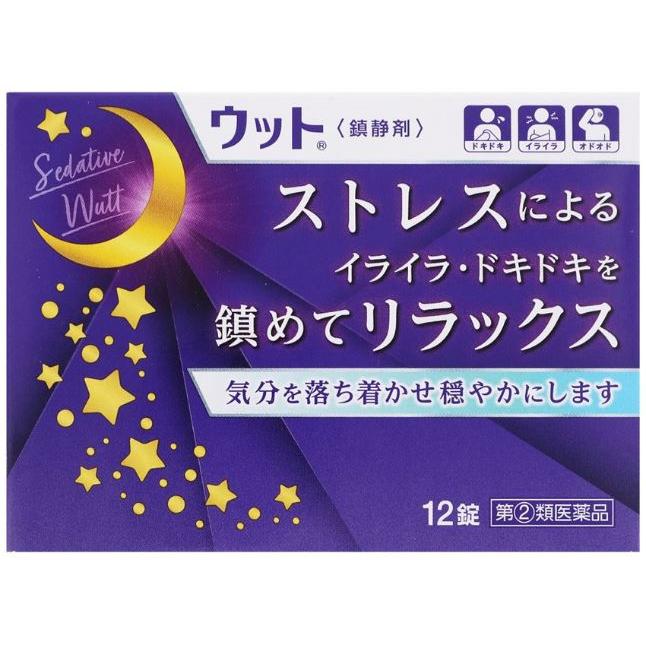 ◎効能又は効果 頭痛、精神興奮、神経衰弱、その他鎮静を必要とする諸症 ◎用法及び用量 1日1〜3回食後に服用して下さい。 ＜年齢別服用量（1回量）＞ 年齢:大人（15才以上）1錠 年齢:15才未満　服用しないこと ＜用法及び用量に関連する注意＞ （1）用法及び用量を厳守して下さい。 （2）錠剤の取り出し方 錠剤の入っているPTPシートの凸部を指先で強く押して、 裏面のアルミ箔を破り、取り出してお飲み下さい。（誤ってそのまま飲み込んだりすると食道粘膜に突き刺さる等思わぬ事故につながります。） ◎成分及び分量 本品1日量（3錠）中 ブロモバレリル尿素 250mg アリルイソプロピルアセチル尿素 150mg 塩酸ジフェンヒドラミン 25mg 添加物として乳糖、トウモロコシデンプン、ステアリン酸Mgを含有します。 【お問い合わせ先】 伊丹製薬株式会社 お客様相談室 滋賀県高島市今津町下弘部280番地 0740-22-2059 受付時間:9時から16時30分まで(土、日、祝日を除く) ■使用期限 医薬品につきましては使用期限まで1年以上あるものをお送りします ■広告文責 株式会社ヤナガワ薬局　Tel:045-945-1333 医薬販売に関する記載事項はこちら複雑化する現代社会に伴い、色々なことで神経を使うことが多くなっています。このようなストレスによって、様々な神経症状を引き起こすことが知られています。 ウットは、精神の興奮や神経衰弱などの鎮静を目的とした薬です。