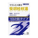 ※パッケージデザイン等は予告なく変更されることがあります ◆ かぜの後期の症状やはき気などのあるかぜ、腹痛を伴う胃腸炎に！ ◆ 微熱と寒気を感じ、頭痛などがあるかぜに！ ◆ かぜをひいて数日たっても微熱と寒気があり、関節の痛み、はきけなどが残る症状に！ 効能 体力中等度又はやや虚弱で、多くは腹痛を伴い、ときに微熱・寒気・頭痛・はきけなどのあるものの次の諸症： 胃腸炎、かぜの中期から後期の症状 成分 成人1日の服用量2包（1包2.25g）中柴胡桂枝湯エキス粉末M・・・3,000mg（サイコ3.75g、ハンゲ3.0g、ケイヒ1.875g、シャクヤク・オウゴン・ニンジン・タイソウ各1.5g、カンゾウ1.125g、ショウキョウ0.375gより抽出。） 添加物として、ヒドロキシプロピルセルロース、乳糖を含有する。 内容量 8包 用法・用量 次の量を1日2回食前又は食間に水又は白湯にて服用。成人（15才以上）・・・1回1包15才未満7才以上・・・1回2／3包7才未満4才以上・・・1回1／2包4才未満2才以上・・・1回1／3包2才未満・・・1回1／4包 ご注意 用法・用量に関する注意 小児に服用させる場合には、保護者の指導監督のもとに服用させてください。 1才未満の乳児には、医師の診療を受けさせることを優先し、止むを得ない場合のみ服用せせてください。 してはいけないこと （守らないと現在の症状が悪化したり、副作用・事故が起こりやすくなります） 次の人は服用しないでください 　　生後3カ月未満の乳児 相談すること 次の人は服用前に医師又は薬剤師に相談してください 医師の治療を受けている人 妊婦又は妊娠していると思われる人 高齢者 今までに薬により発疹・発赤、かゆみ等を起こしたことがある人 次の症状のある人 むくみ 次の診断を受けた人 高血圧、心臓病、腎臓病 次の場合は、直ちに服用を中止し、この文書を持って医師又は薬剤師に相談してください 服用後、次の症状があらわれた場合 皮ふ・・・発疹・発赤、かゆみ その他・・・頻尿、排尿痛、血尿、残尿感 まれに下記の重篤な症状が起こることがあります。その場合は直ちに医師の診療を受けてください。 症状の名称 症　　状 間質性肺炎 せきを伴い、息切れ、呼吸困難、発熱等があらわれる 肝機能障害 全身のだるさ、黄疸（皮ふや白目が黄色くなる）等があらわれる 偽アルドステロン症 尿量が減少する、顔や手足がむくむ、まぶたが重くなる、手がこわばる、血圧が高くなる、頭痛等があらわれる 1ヵ月位（かぜの中期から後期の症状の場合には1週間位）服用しても症状がよくならない場合 長期連用する場合には、医師又は薬剤師に相談してください 保管及び取り扱い上の注意 直射日光の当たらない湿気の少ない涼しい所に保管してください。 小児の手の届かない所に保管してください。 他の容器に入れ替えないでください。 （誤用の原因になったり品質が変わります。） 使用期限のすぎた商品は服用しないでください。 1包を分割したり残りを服用する時は、袋の口を折り返して保管し、2日をすぎた場合には服用しないでください。 製造販売元 クラシエ薬品株式会社 〒108-8080 東京都港区海岸3丁目20番20号 03-5446-3334 使用期限 使用期限が180日以上あるものをお送りします 製造国 日本 商品区分 第2類医薬品 広告文責 有限会社　永井(090-8657-5539,072-960-1414)　