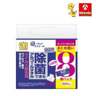 エリエール 除菌できるアルコールタオル ウイルス除去用 ボックス つめかえ用(40枚入×8個パック)