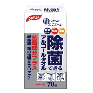 大王製紙 エリエール 除菌できるアルコールタオル 抗菌成分プラス つめかえ用 70枚入