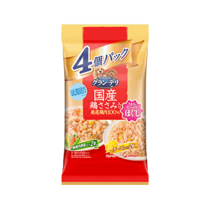 ユニ・チャームペット グラン・デリ 国産鶏ささみ パウチ ほぐし 成犬用 バラエティ 緑黄色野菜入り、チーズ入り 80g×4